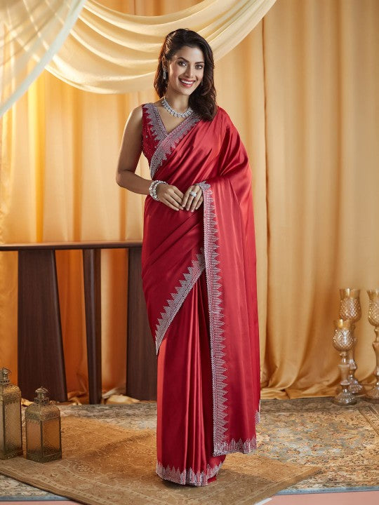 Beads and Stones Satin Saree