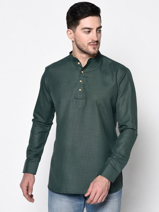 Men Green Cotton Kurta