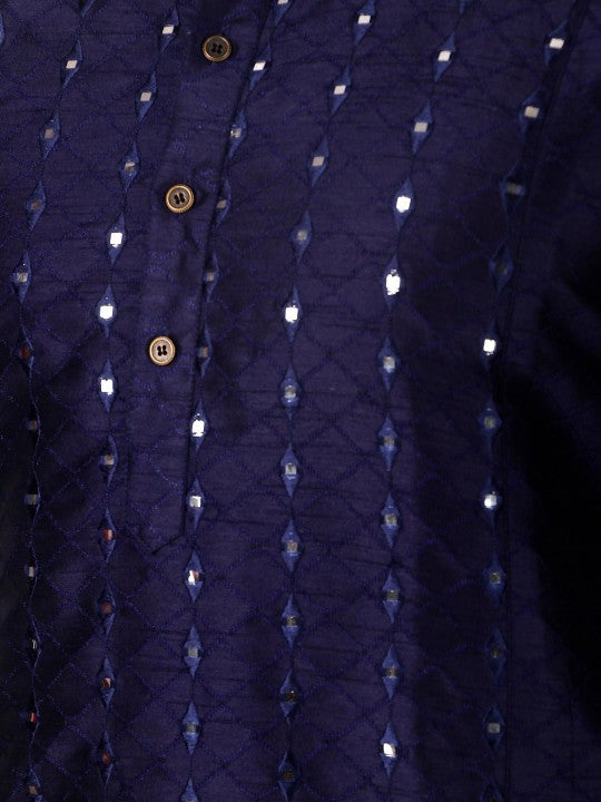 Geometric Embroidery Mandarin-Collar Mirror Work Kurta