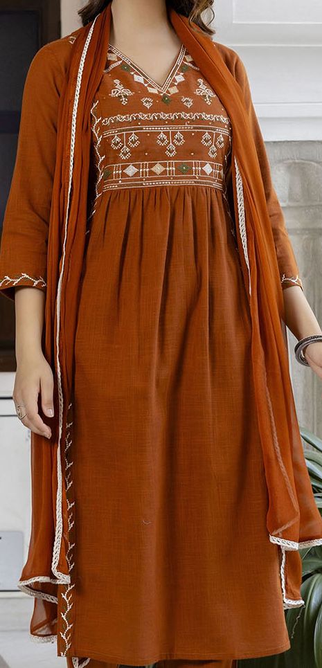Women Ethnic Motifs Embroidered Aari Work Cotton Kurta with Trousers & Dupatta