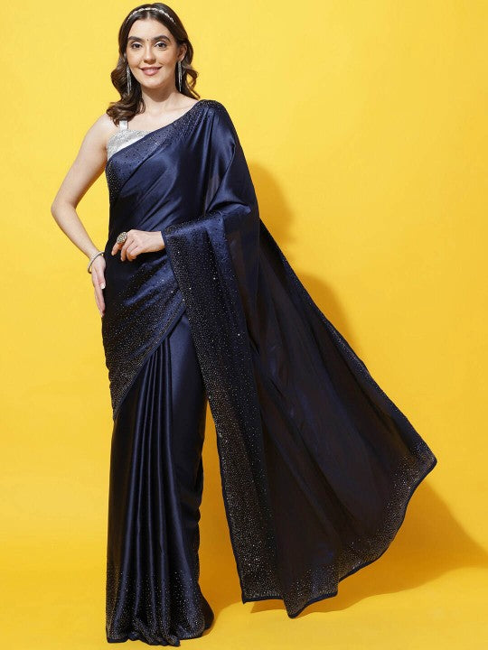 Embellished Beads and Stones Satin Saree