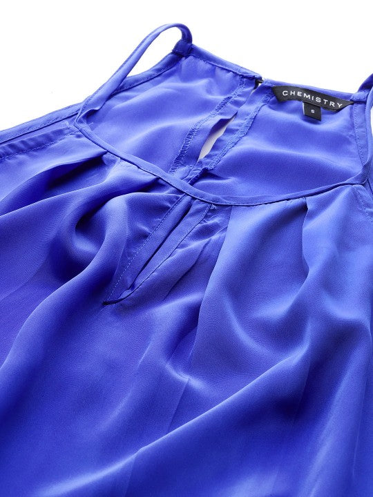 Solid Pleated Halter Neck Top