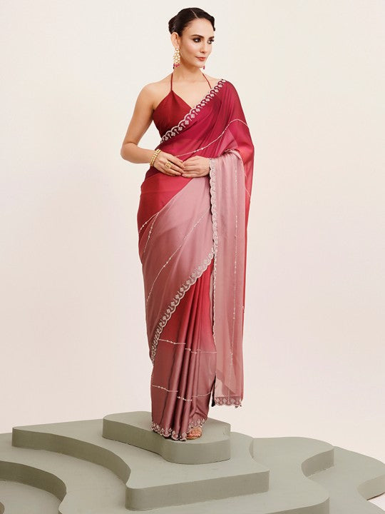 Embellished Beads and Stones Chiffon Saree