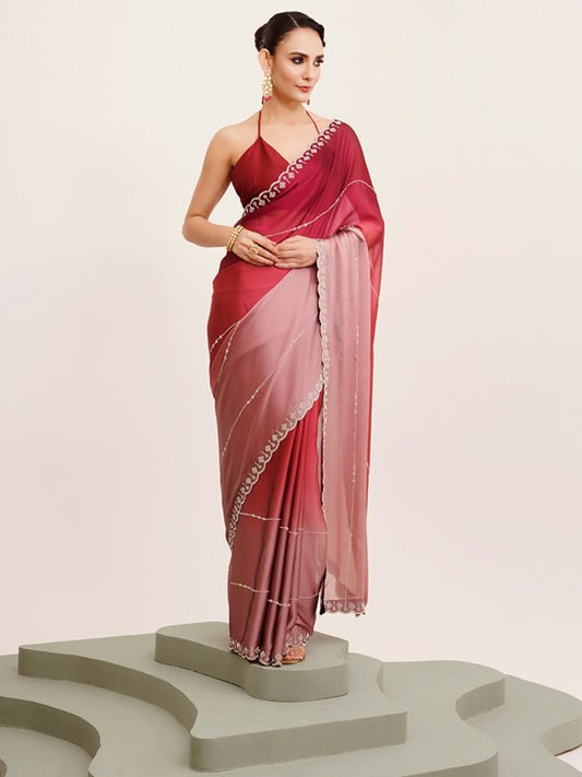 Embellished Beads and Stones Chiffon Saree