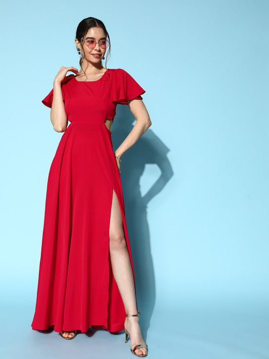 Solid Crepe Cut-Outs Maxi Dress