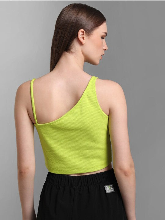 Neon Green Ribbed Pure Cotton Crop Top
