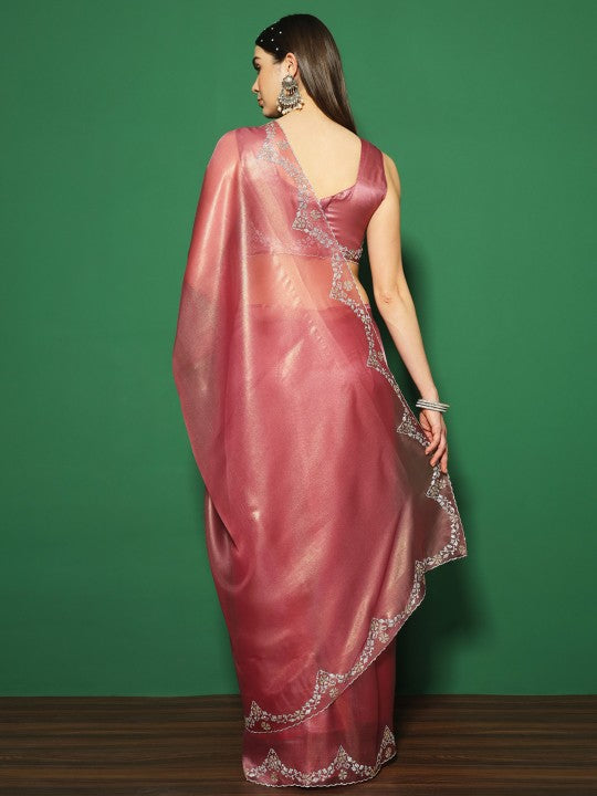Saree Mall Embellished Beads and Stones Organza Saree