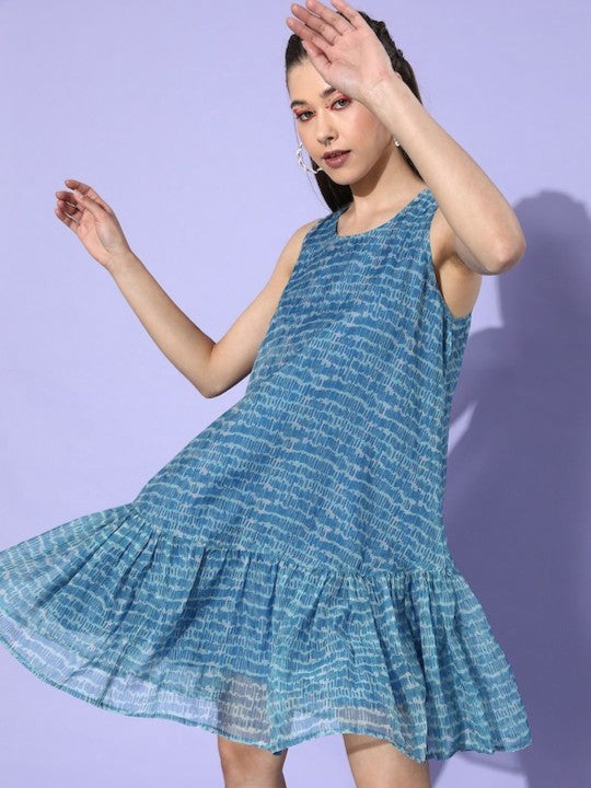 Printed Sleeveless Round Neck A-Line Dress
