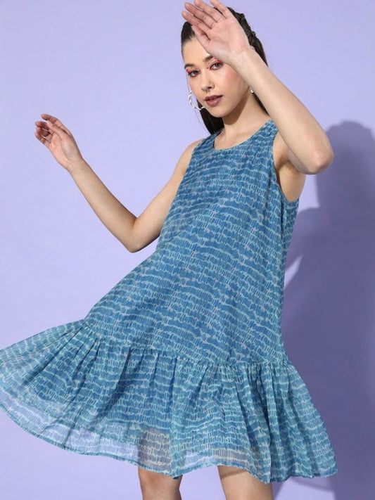 Printed Sleeveless Round Neck A-Line Dress