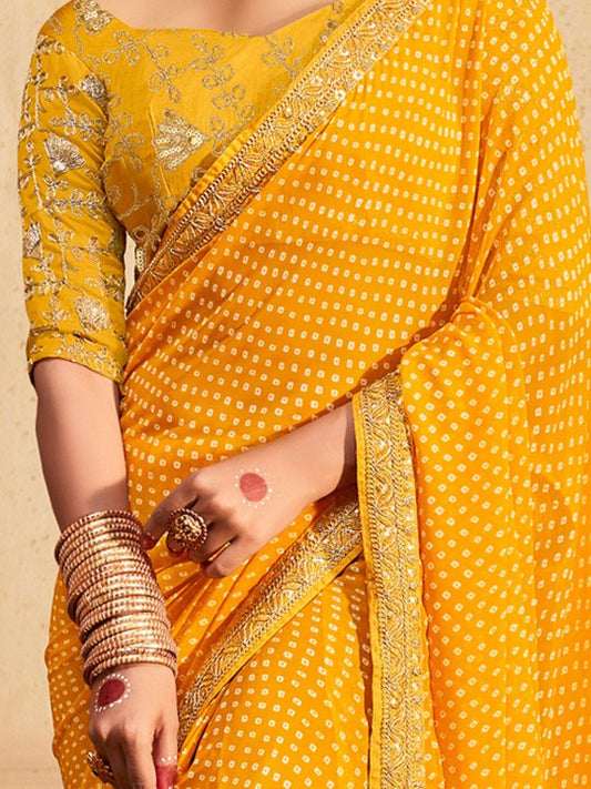 Printed Sequinned Poly Georgette Bandhani Saree