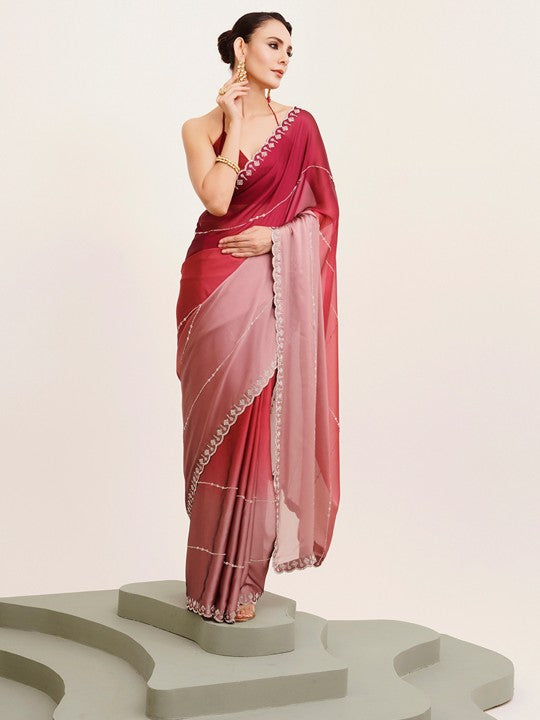 Embellished Beads and Stones Chiffon Saree