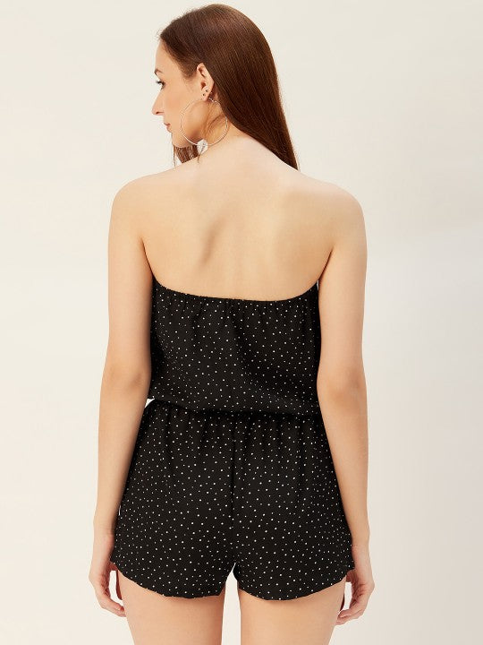 Sera Women Black & White Polka Dot Print Playsuit