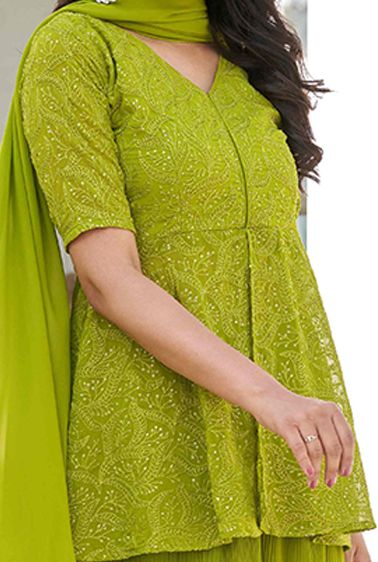 Floral Embroidered Regular Kurti with Palazzos & Dupatta