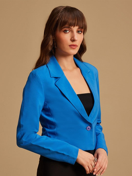 Single-Breasted Lapel Collar Crop Blazer