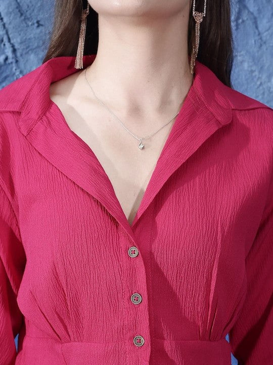 Fuchsia Textured Shirt With Trousers Co-Ord Set