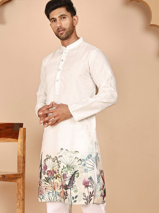 Floral Printed Mandarin Collar Straight Kurta