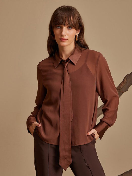 Women Spread Collar Solid Relaxed Fit Casual Shirt