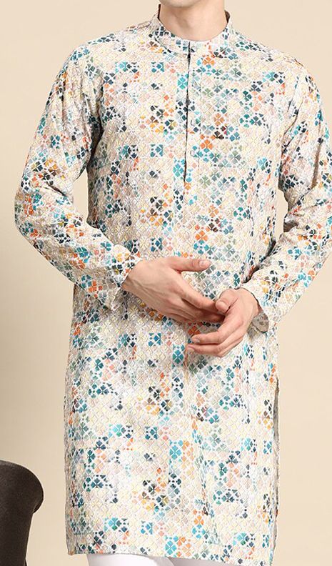 Abstract Embroidered Straight Pure Cotton Kurta