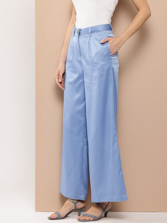 Women Satin Finish Wide Leg Trousers
