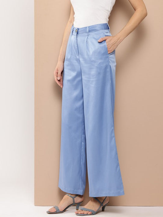 Women Satin Finish Wide Leg Trousers