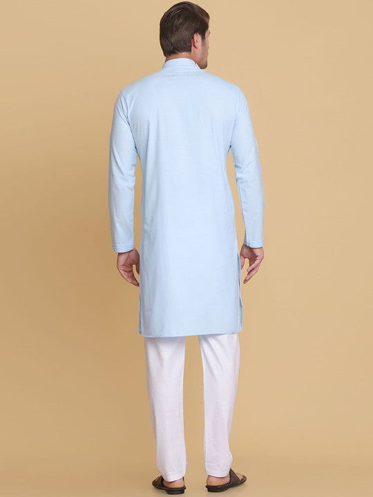 Men Blue Thread Work Kurta