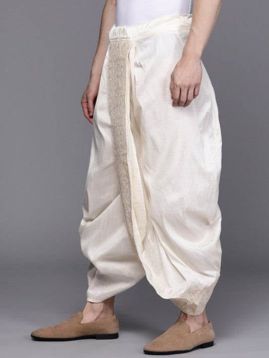 Men Floral Embroidered Beads & Stones Art Silk Ankle-Length Dhoti Pants