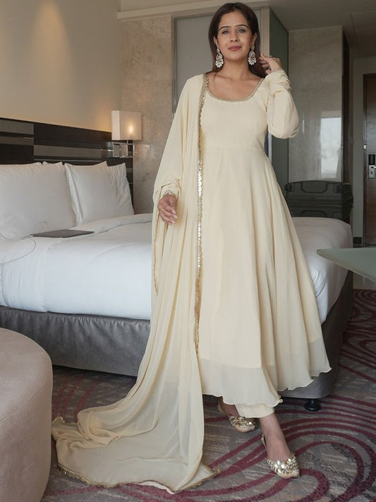 Women Pleated Sequinned Kurta with Trousers & Dupatta