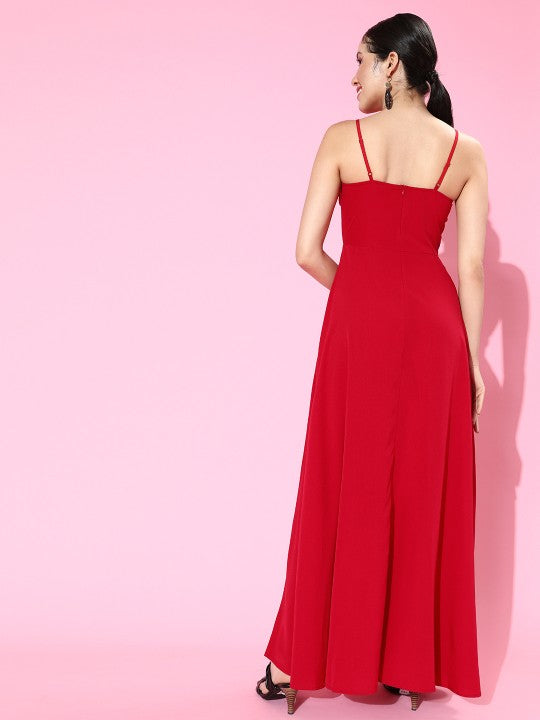 Berrylush Women Beautiful Red Solid Sweetheart Neck Dress