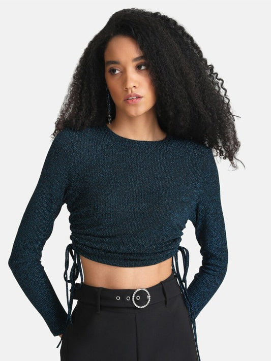 Blue Crop Top With Ruching Detailing
