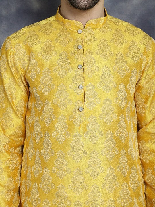 Yellow Ethnic Motifs Woven Design Jacquard Straight Kurta