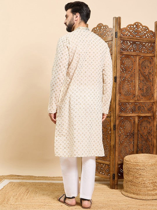 Ethnic Motifs Embroidered Mandarin Collar Straight Kurta