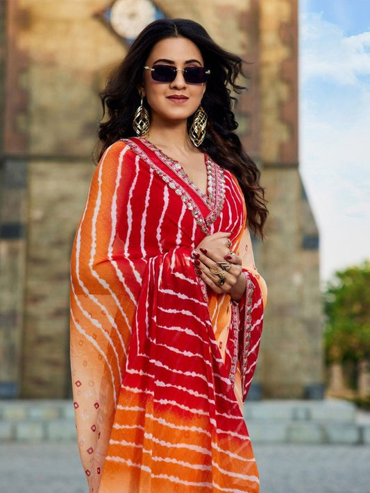 Bandhani Embellished Georgette Saree