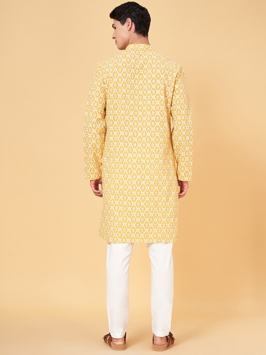 Men Geometric Print Straight Kurta