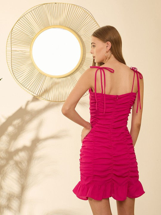 Shoulder Straps Gathered or Pleated Sheath Mini Dress