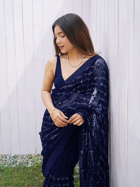 Sequinned Embellished Net Saree