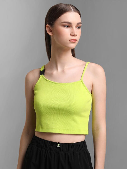 Neon Green Ribbed Pure Cotton Crop Top