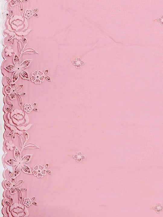 Floral Embroidered Thread Work Chanderi Cotton Kurta with Trousers & Dupatta