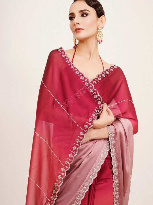 Embellished Beads and Stones Chiffon Saree