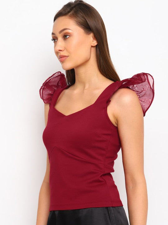 COVER STORY Ruffles Detail Sweetheart Neck Top