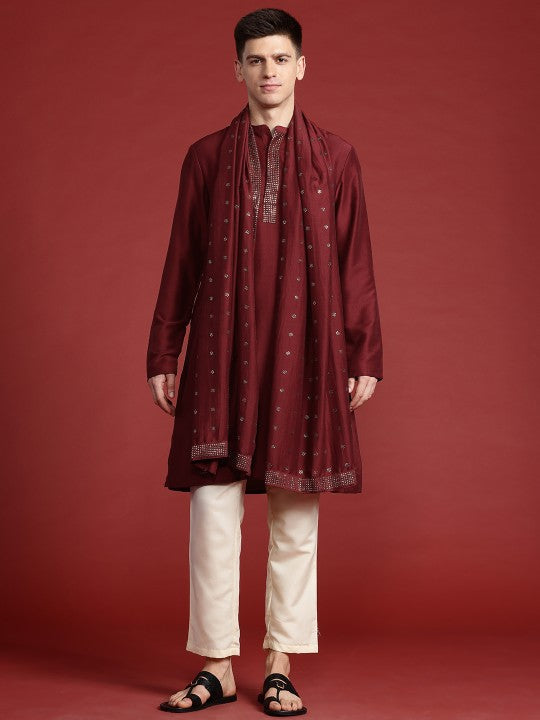 Printed Regular Mukaish Kurta with Trousers & Dupatta