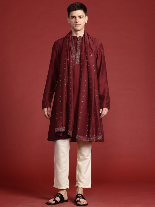 Printed Regular Mukaish Kurta with Trousers & Dupatta