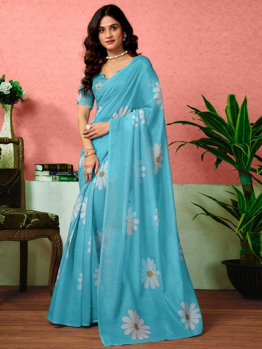 Floral Printed Ready‑to‑Wear Saree With Unstitched Blouse