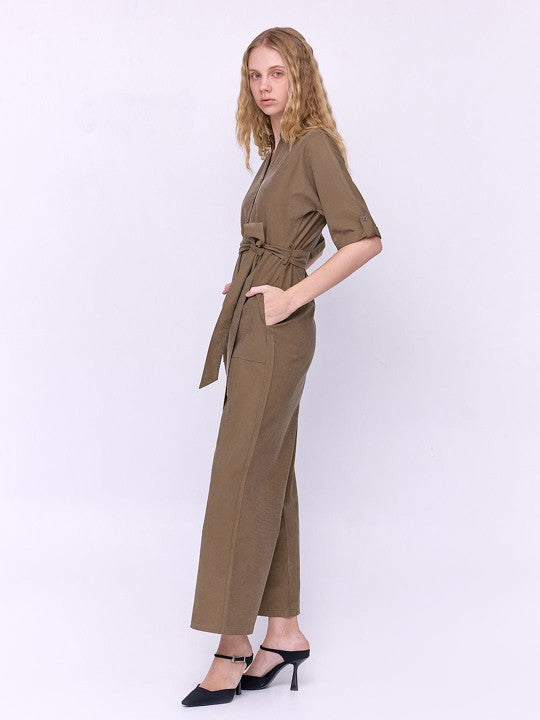 Brown solid basic jumpsuit