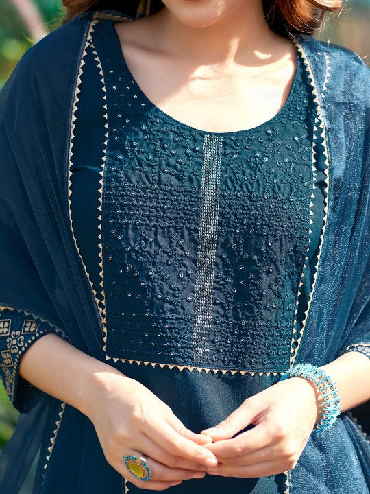 Yoke Design Sequinned Kurta with Trousers & Dupatta