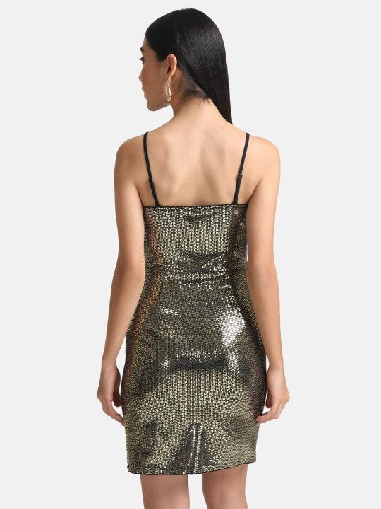 Gold-Toned Embellished Sheath Dress