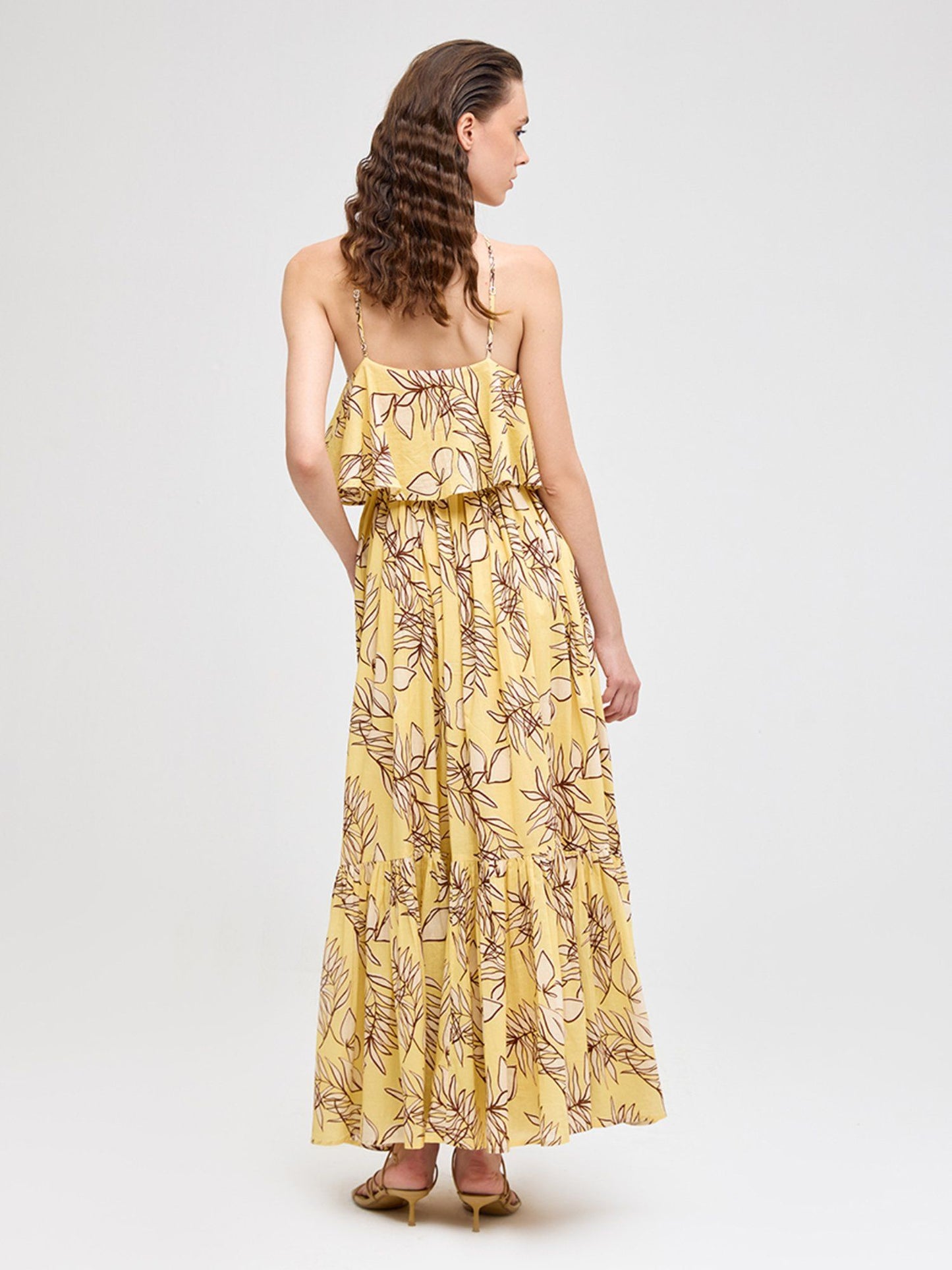 Cover Story Yellow Tropical Print Halter Neck Maxi Dress