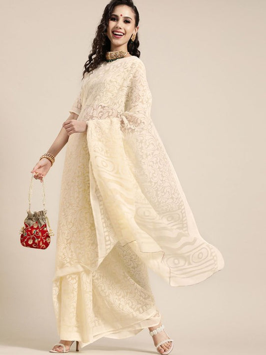 Rustic Floral Brasso Chanderi Saree