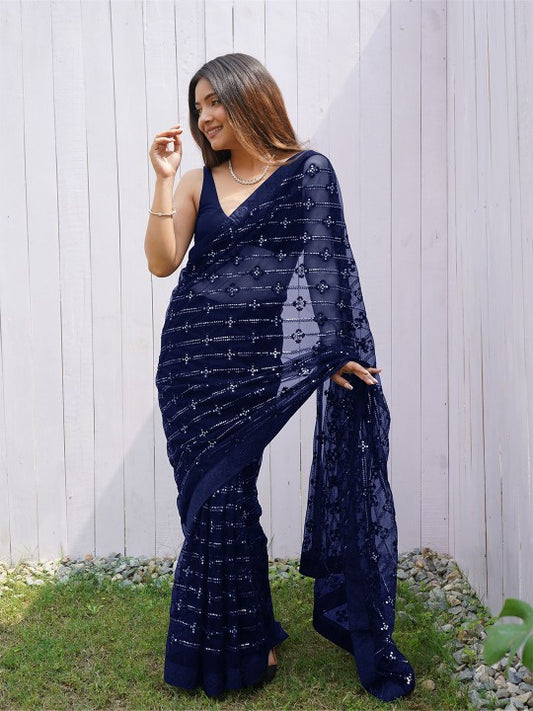 Sequinned Embellished Net Saree