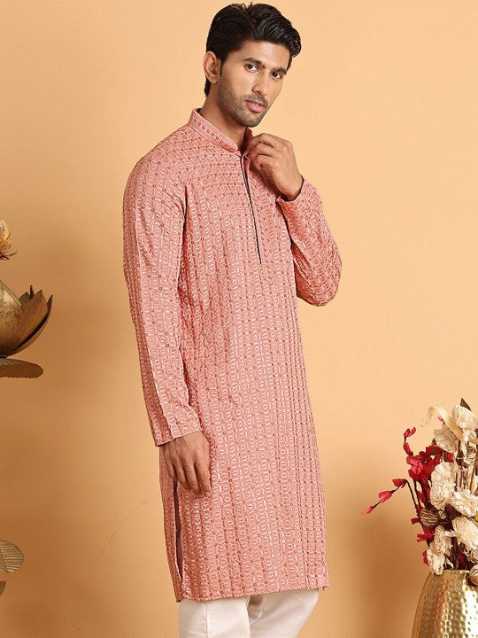Men Geometric Embroidered Chikankari Kurta