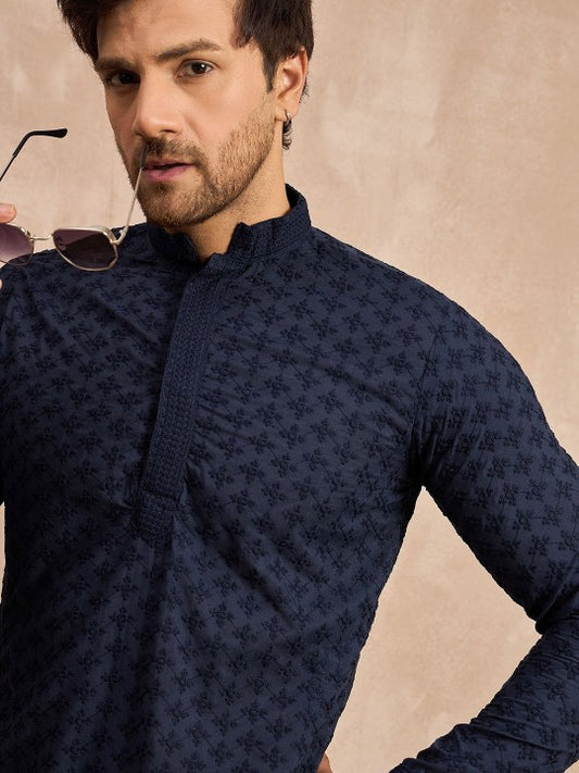 Ethnic Motifs Embroidered Thread Work Pure Cotton Straight Kurta